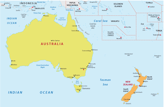 オーストラリアとニュージーランドの地図